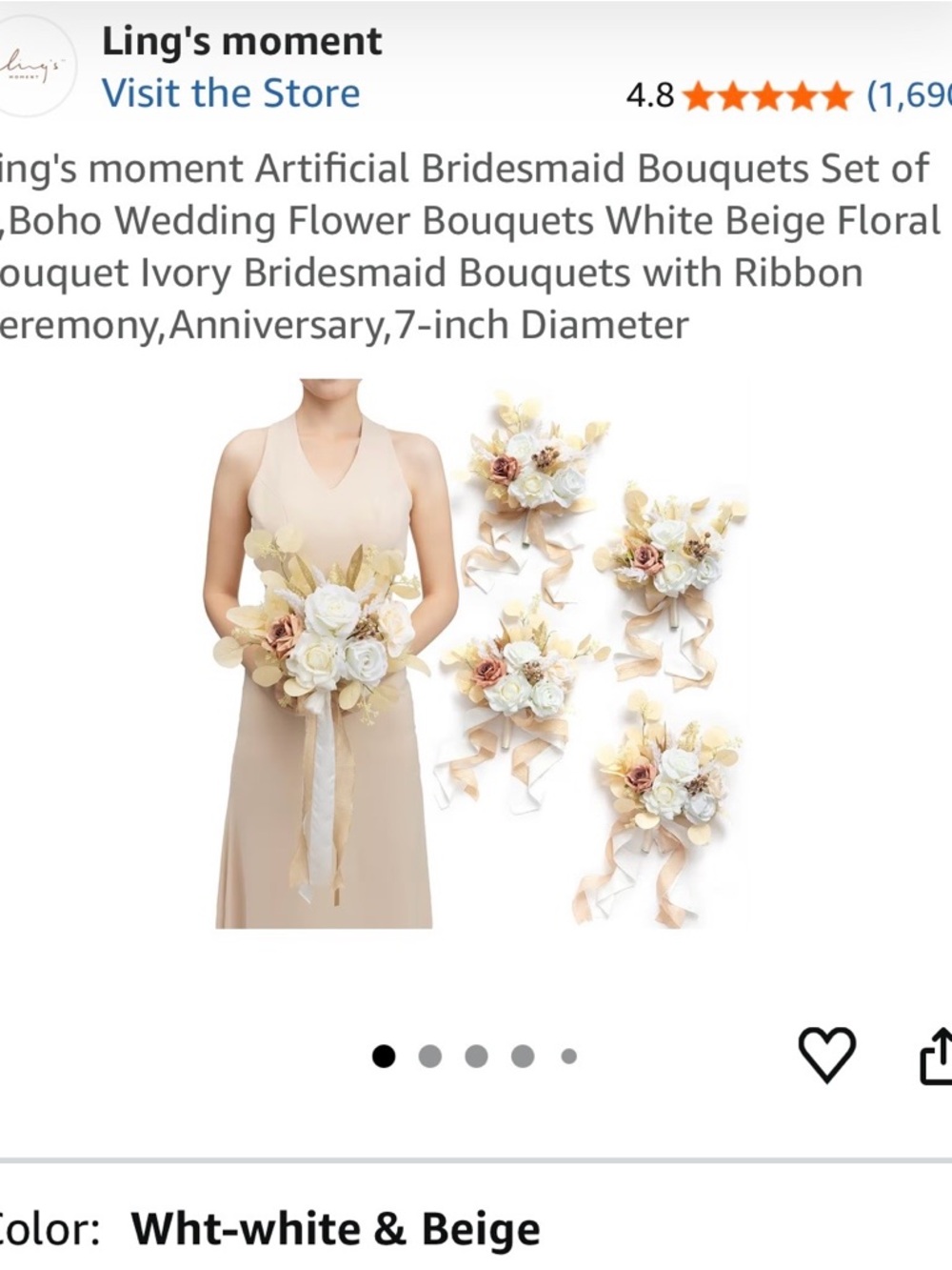 Ling's Moment Floral White & Beige set. 
 Only 3 bouquets left with no ribbon.